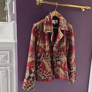 Coldwater Creek Red and Beige Patterned Blazer